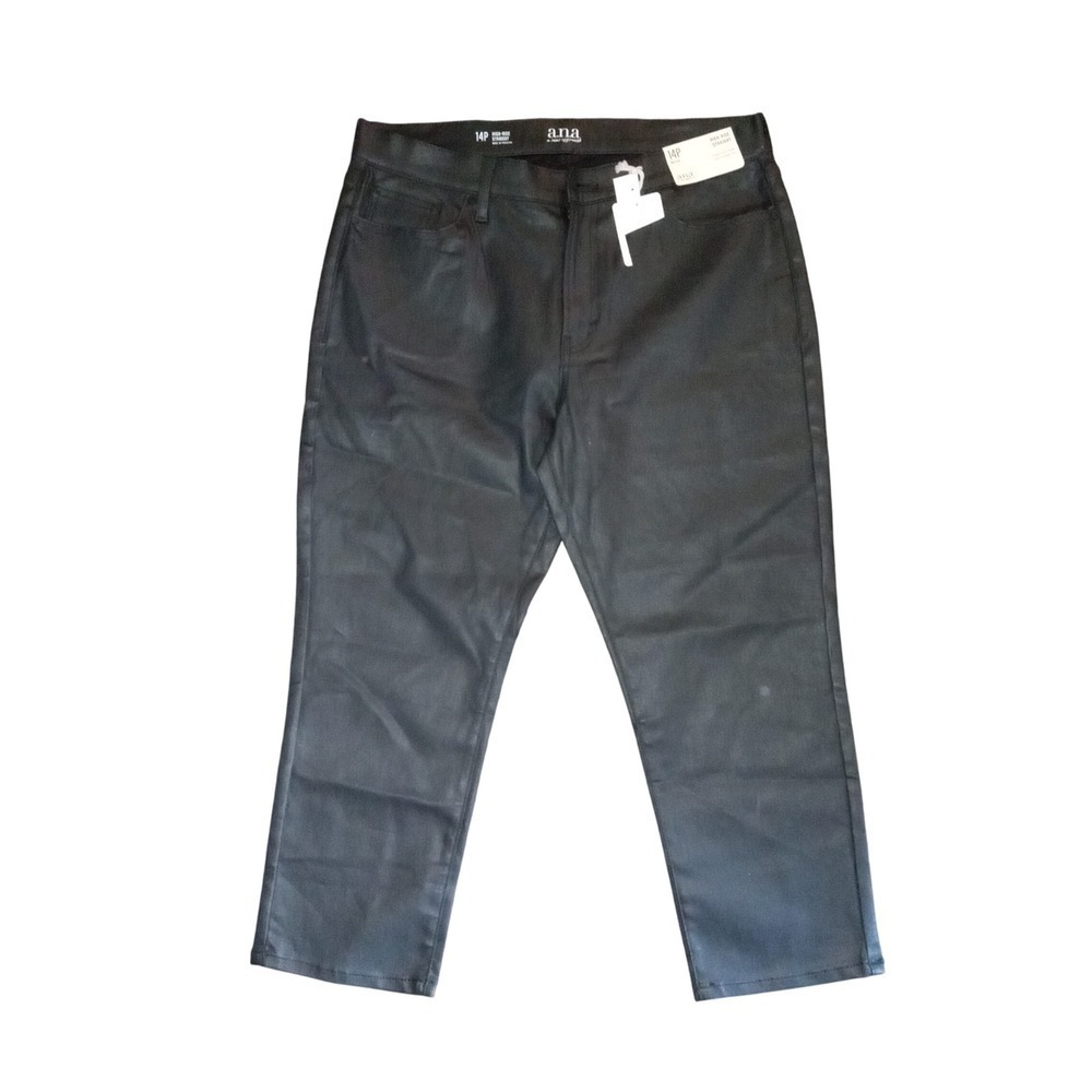 ANA A New Approach High Rise Straight  Black Faux Leather Pants Petite 14P